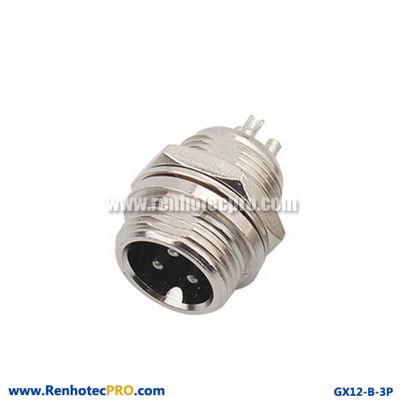 GX 12 Connector for Coaxial Cables Bulkhead 3 Pin Straight Plug