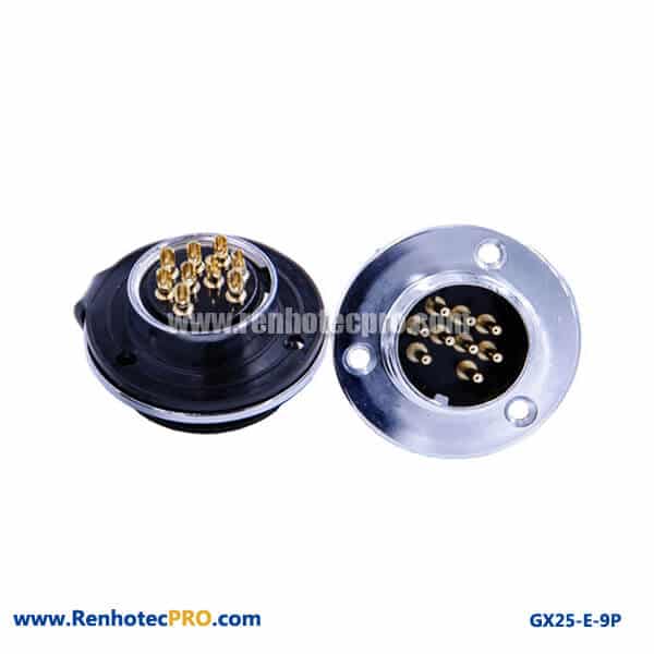 GX 25 Connector 9 Pins 3Hole Circular Flange Panel Mount Socket