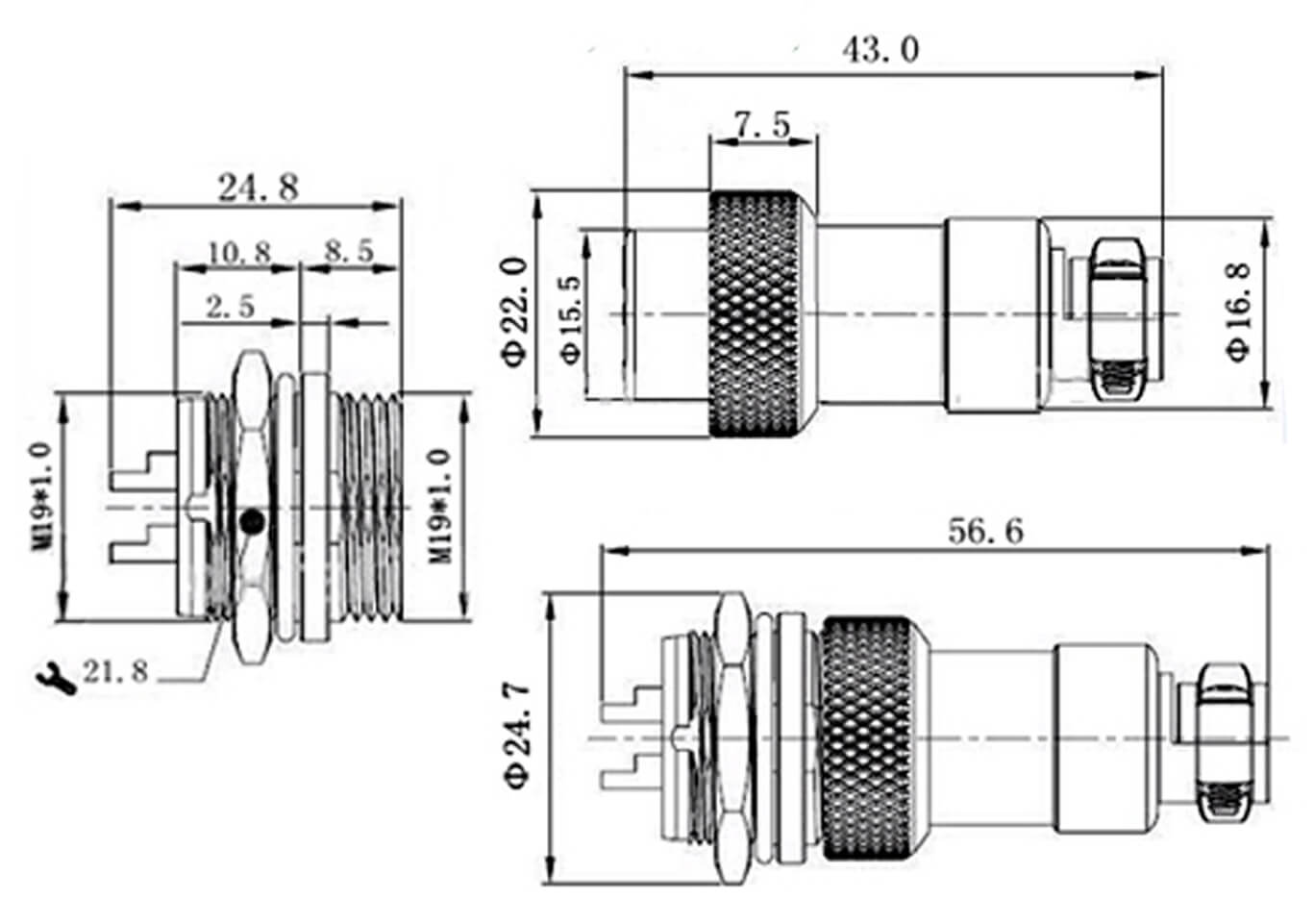 GX 20 14 Pin Socket Straight Plug Aviation Connector
