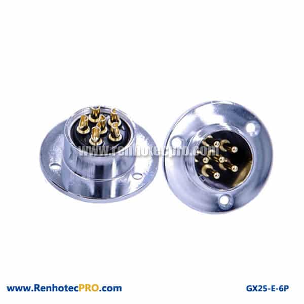 GX25 Connector 6 Pin 3Hole Circular Flange Panel Mount Socket