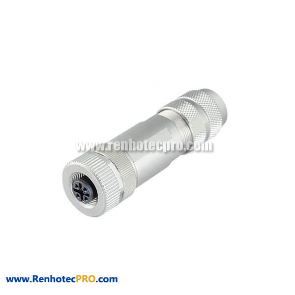 M12 Connector 4 Pin Female A Coding Wireable Assembly Cable Plug With Metal Screw Terminator