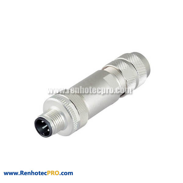 M12 Connectors 4 Pin Male A Coding Wireable Assembly Cable Plug With Metal Screw Terminator