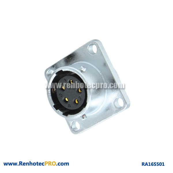5 Pin Aviation Connector Female RA16 Industry 4Hole Square Socket