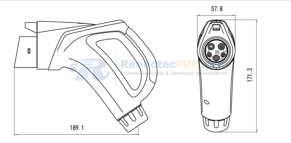 Type 1 Charging Plug Drwaing