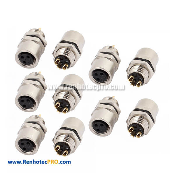 M8 3 pin Straight Female Socket Panel Mount Connector with Solder Pins