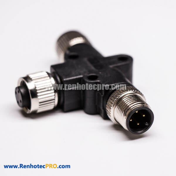 M12 4 pin A-coding T-type Splitter Adapter Male to Female