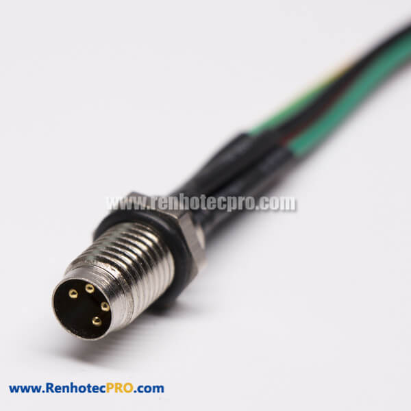 M8 4 pin A-coding Straight Male Solder Panel Mount Connector with Wires
