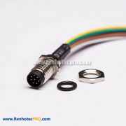 M8 8 pin A-coding Straight Male Panel Receptacle Solder Front Mount Connector with Wires