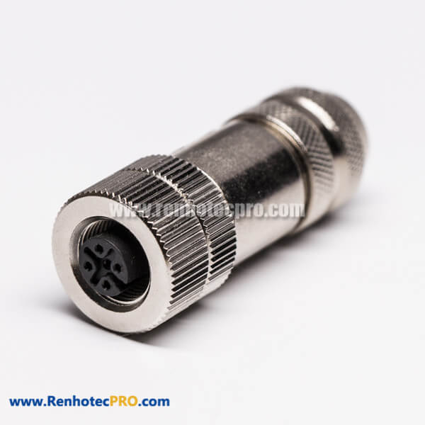 M12 5 pin A-coding Straight Female Plug Metal Field Wireable Connector