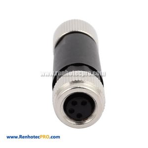 M8 4 pin Female Plug Connector 8mm Screw Termination Wireable Connector