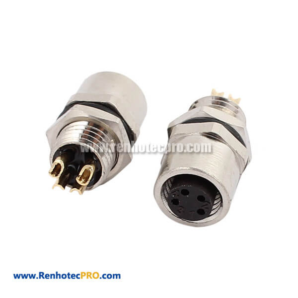 M8 4 pin Straight Female Socket Connector with Soldering Pins