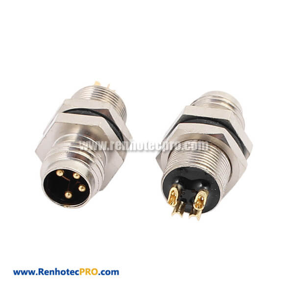 M8 4 pin Straight Male Socket Receptacle Panel Mount Connector