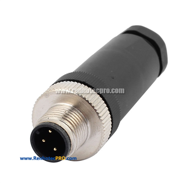 M12 3 pin A-coding Straight Male Plug Connector Plastic Cable Connector
