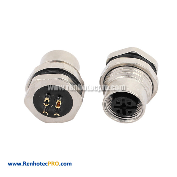 M12 4 pin A-coding Straight Panel Mount Connector Female Socket Connector with Soldering Pins
