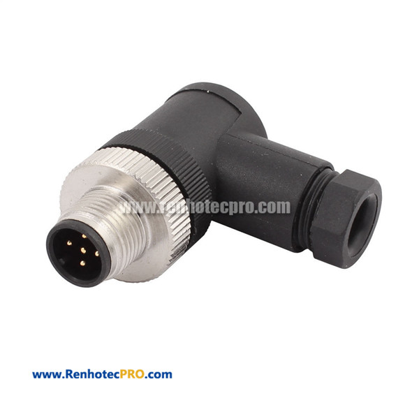 M12 5 pin A-coding Plastic Connector R/A Male Plug Connector