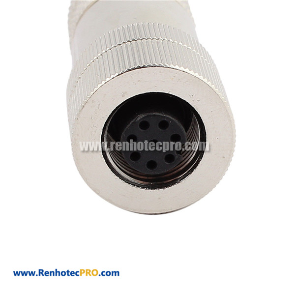 M12 8 pin A-coding Straight Female Connector Field Wireable Connector