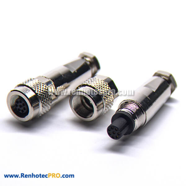 M9 8 pin Straight Female Metal Plug Field Wireable Connector