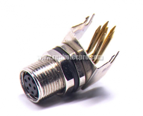 Angled M8 6 pin Female Socket Bulkhead Connector