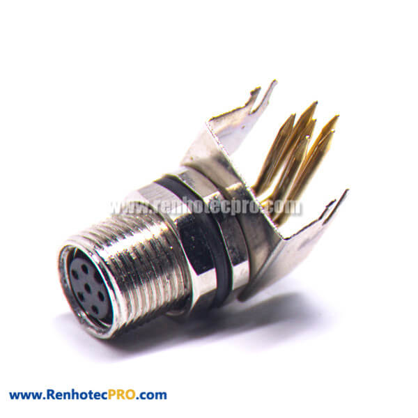 Angled M8 6 pin Female Socket Bulkhead Connector from China connector