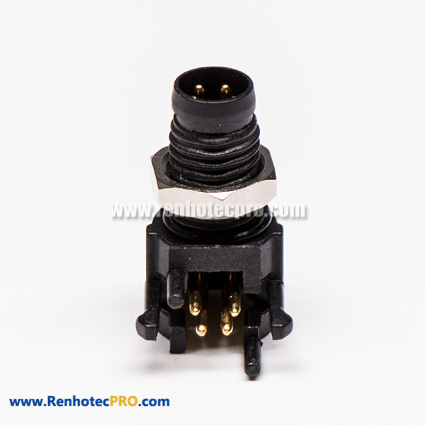 M8 Waterproof Circular Connector Right Angle PCB Connector 4 Pin Panel