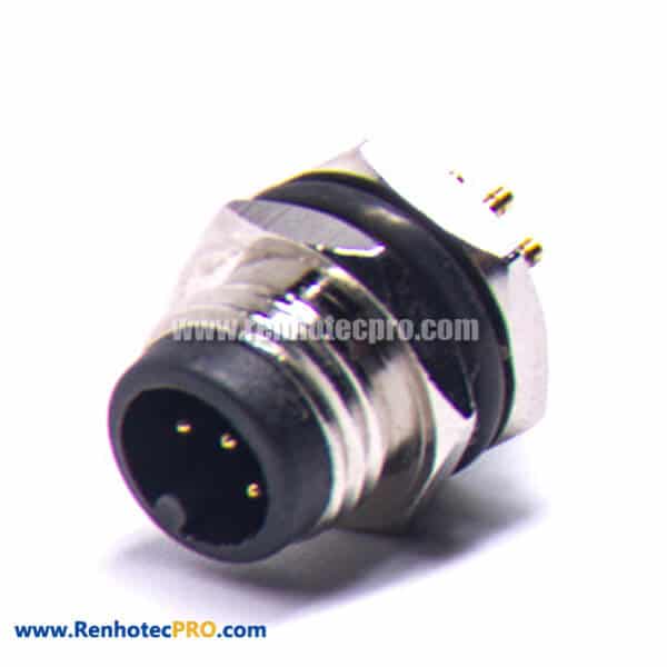 M8 PCB Panel Mount Connector Straight A-Coding Panel Connector 3 Pin Male Back Mount PCB Socket
