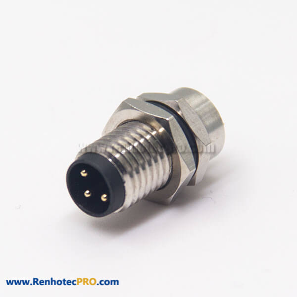 M8 Connector Screw Waterproof Socket Male 3 Pin Front Blukhead Solder Cup for Cable