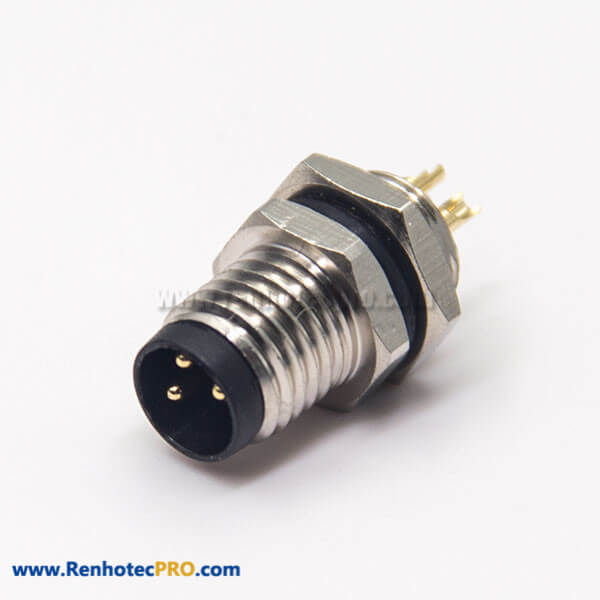 M8 Industrial Connector Straight 3 Pin Male Socket Solder Cup Blukhead Panel Mount Waterproof