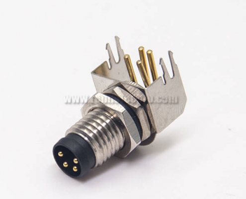 M8 Right Angle Connector Aviation Socket 4 Pin Blukhead Throught Hole for PCB Mount