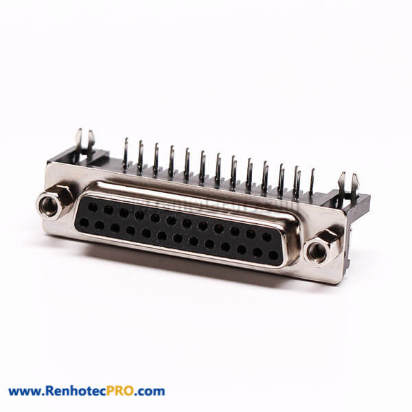 D Sub 25 Pin Female Connector Right Angle Solder Type for PCB Mount