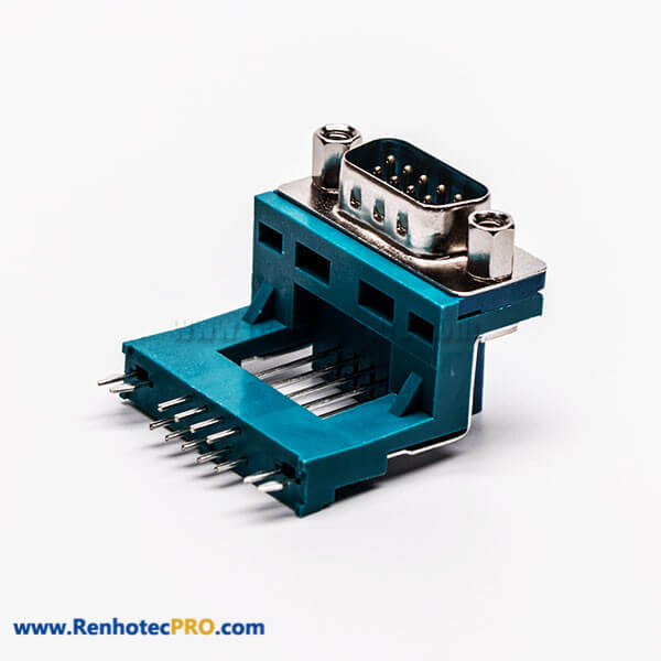 Top D Sub 9 Pin Solder Connector Male Grenn R/A Elevated Type for PCB Mount