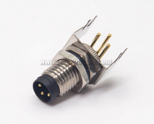 M8 Waterproof Connector Right Angle Through Hole 3Pin Male Socket