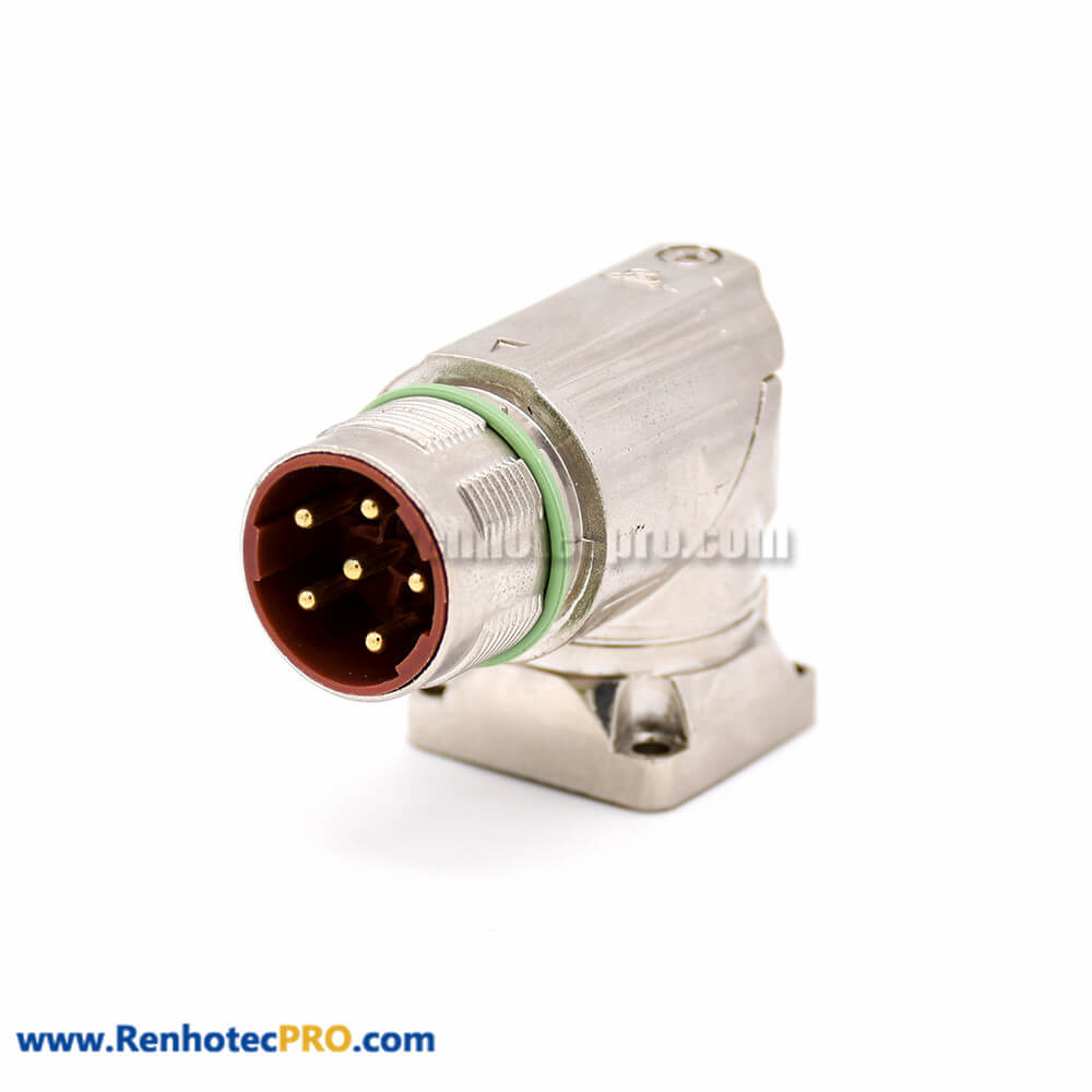 Male receptacles M40 6 Pin Right Angle 4 Hole Flange Industrial Connector