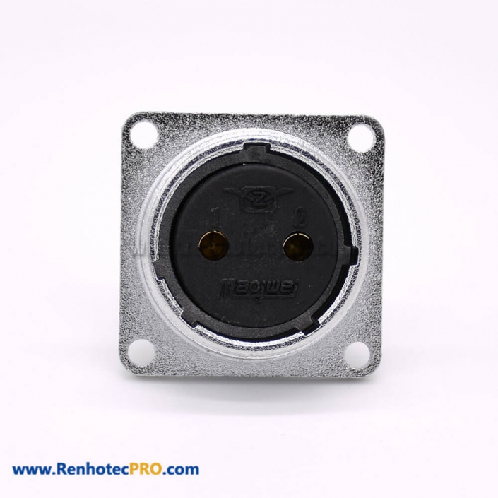 P20-2B Female 2 Pin Straight Socket Square 4 holes Flange Mounting Solder Cup for Cable