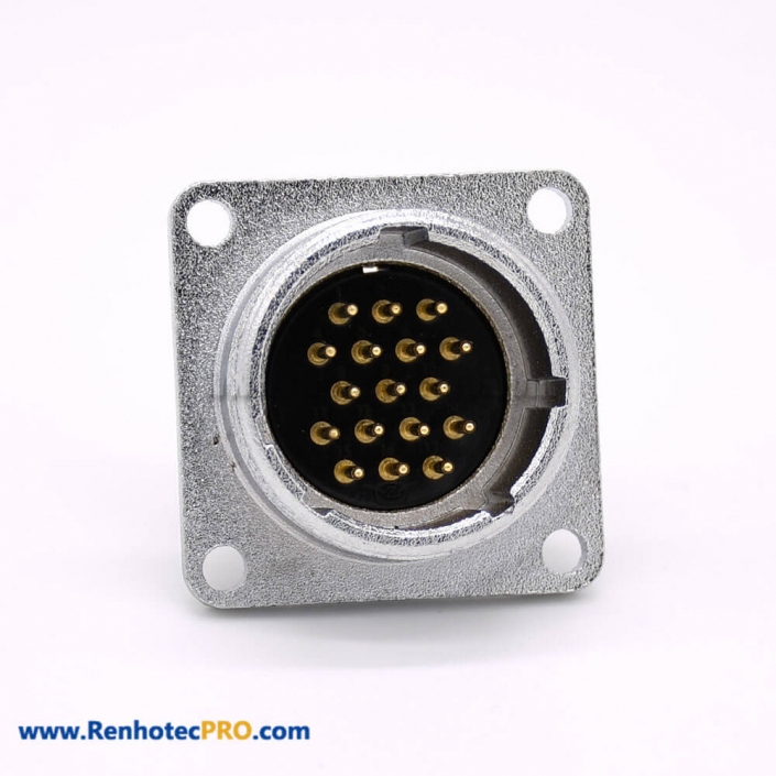 17 Pin Connector P24 Male Straight Socket Square 4 holes Flange Mounting Solder Cup for Cable