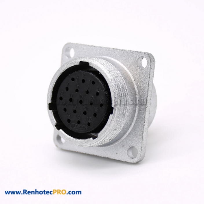 Connector 19 Pin P24 Female Straight Socket Square 4 holes Flange Mounting Solder Cup for Cable