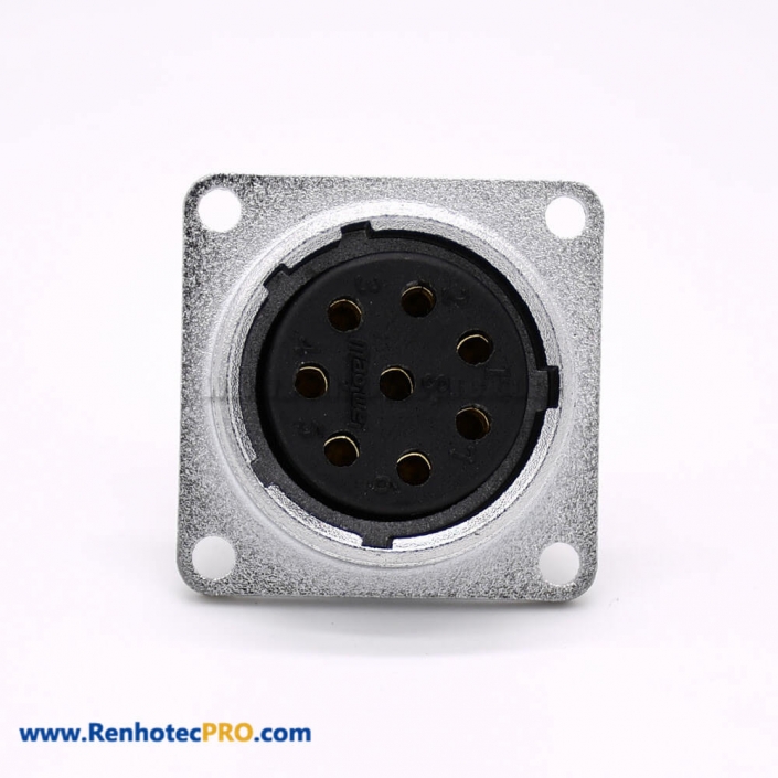 P20 Connector Female 8 Pin Straight Socket Square 4 holes Flange Mounting Solder Cup for Cable