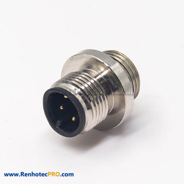 Connector M12 4 Pin A Code Male Receptacles for Cable Blukhead Panel