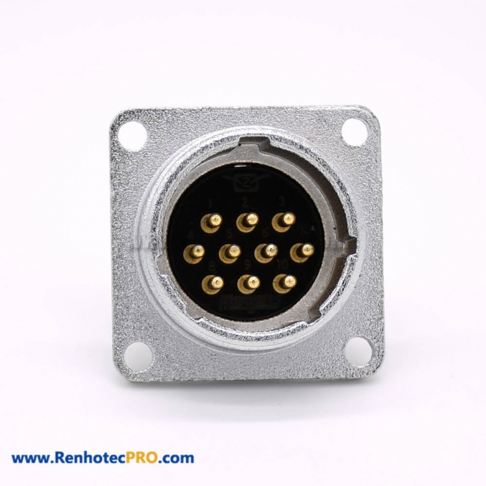 Connector 10 Pin P24 Male Straight Socket Square 4 holes Flange Mounting Solder Cup for Cable