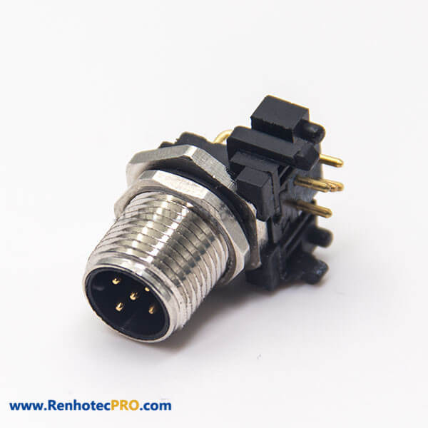 M12 Connector 5 Pin Male Right Angle Socket PCB Mount Panel Receptacle