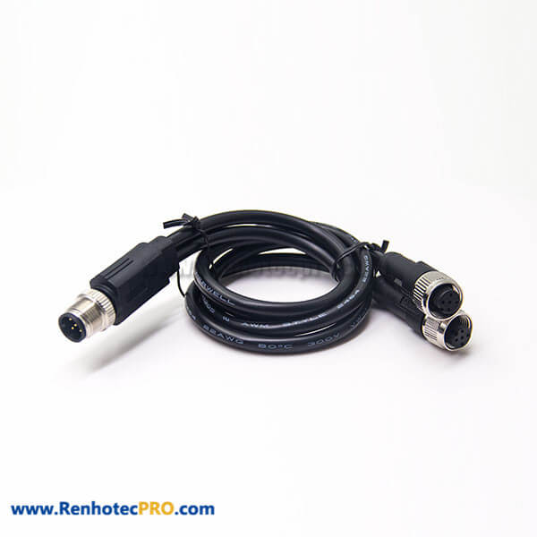 M12 Connector Cable Male to Dual Female 5 Pin A Code Double ended cable