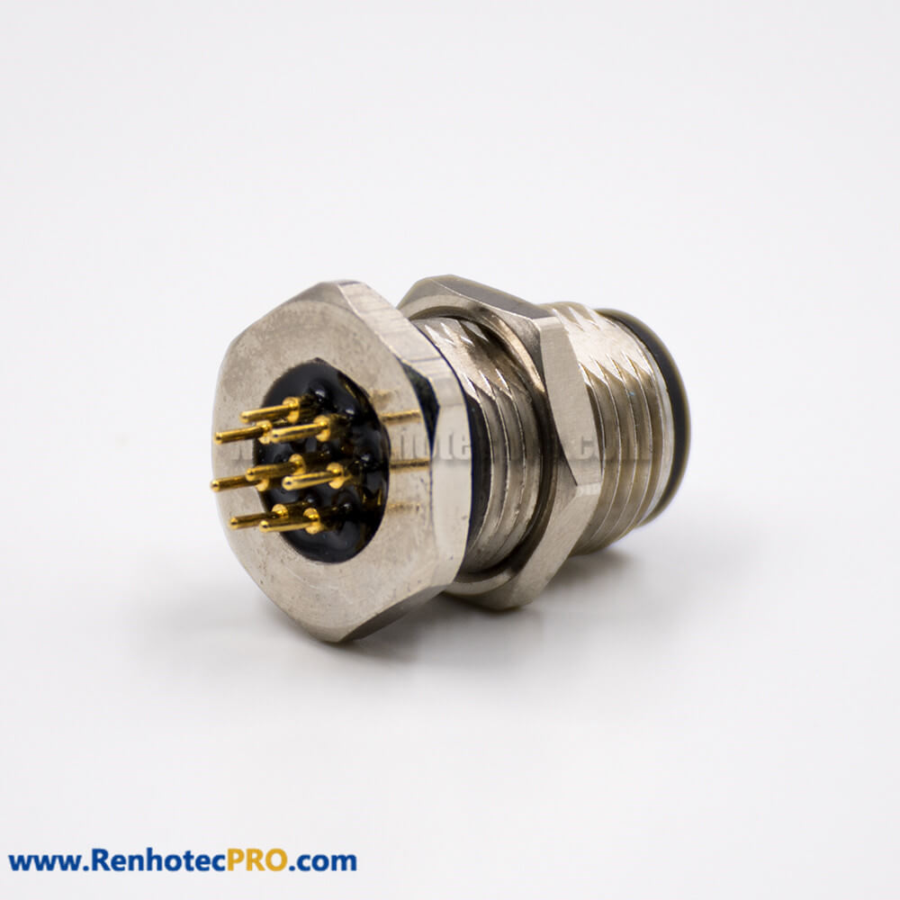 M12 8 Pin Connector Panel Receptacles A Coded Straight Male PCB Mount
