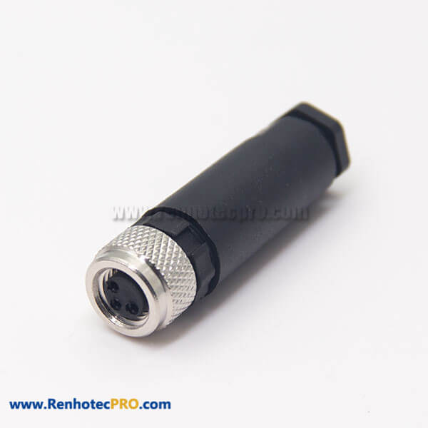 M8 Connector 3 Pin Female Plug Straight Unsheilded Plastic Shell