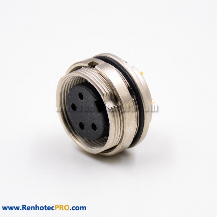 M16 Connectors Female Socket 4 Pin A Coded Straight Solder Cup Cable Front Panel Mount Connector