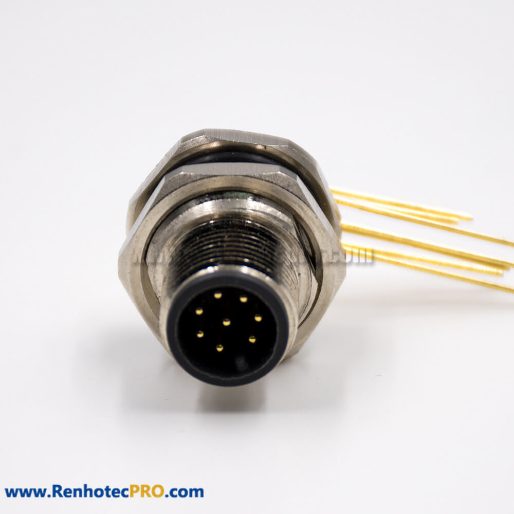 M12 8 Pin Male Connector Panel Receptacles A Coded 90° Front Mount PCB