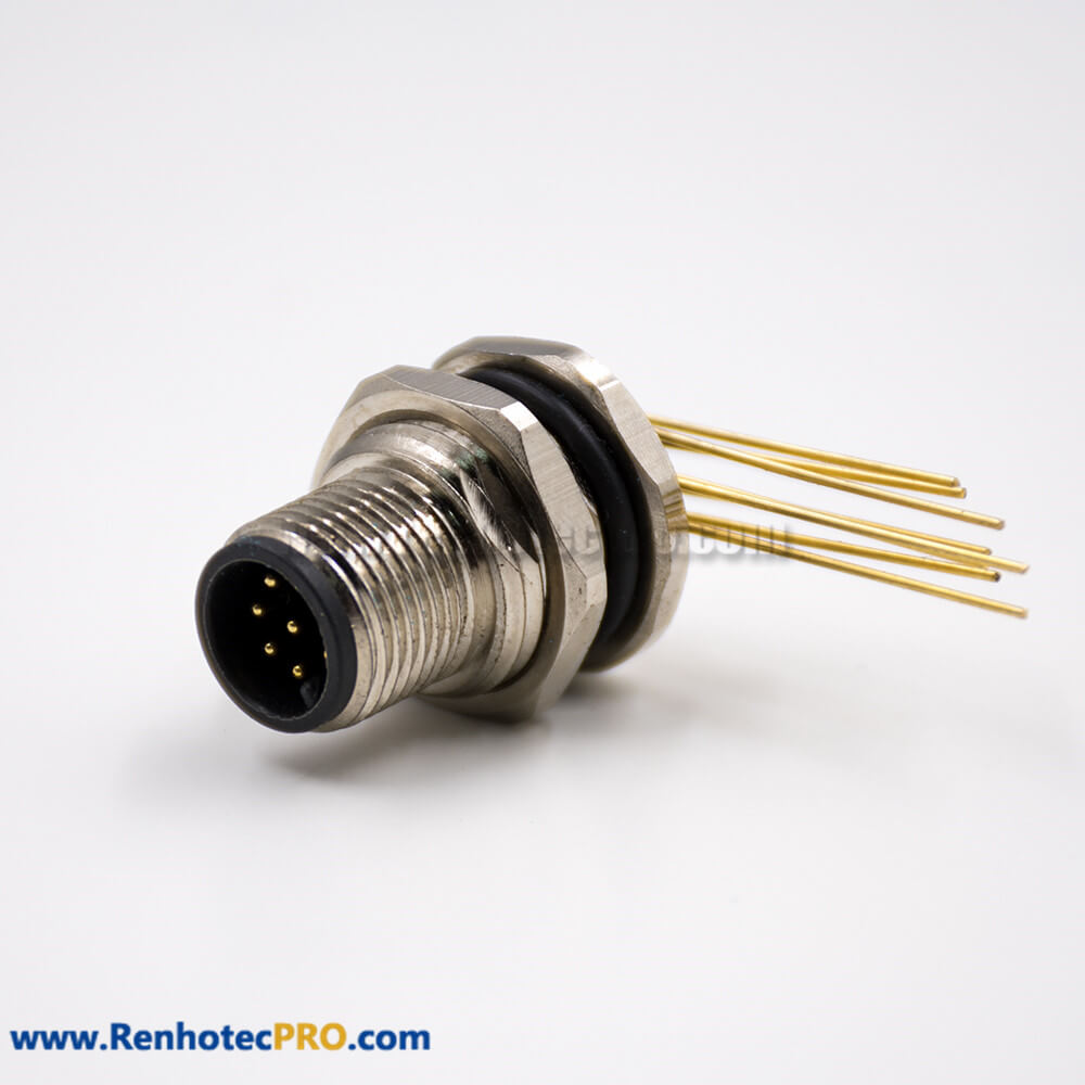 M12 8 Pin Male Connector Panel Receptacles A Coded 90° Front Mount PCB