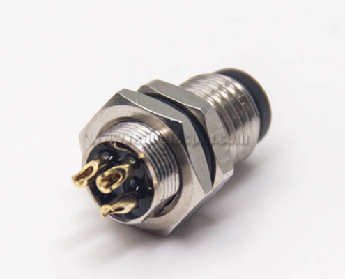 M8 Industrial Connector Straight 3 Pin Male Socket Solder Cup Waterproof Blukhead Panel Mount