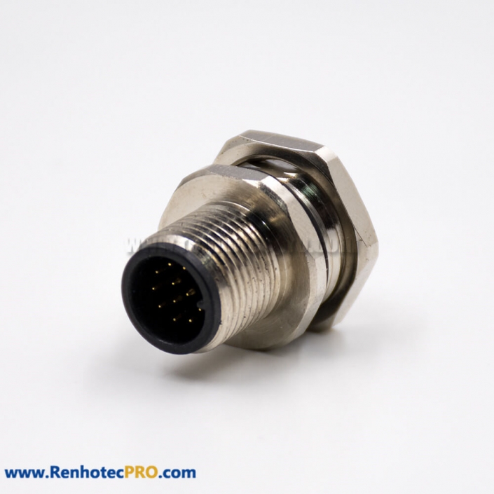 M12 12 Pin Male Connector Panel Receptacles A Coded Straight Solder Type Cable Back Mount