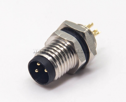 M8 Industrial Connector Straight 3 Pin Male Socket Solder Cup Waterproof Blukhead Panel Mount