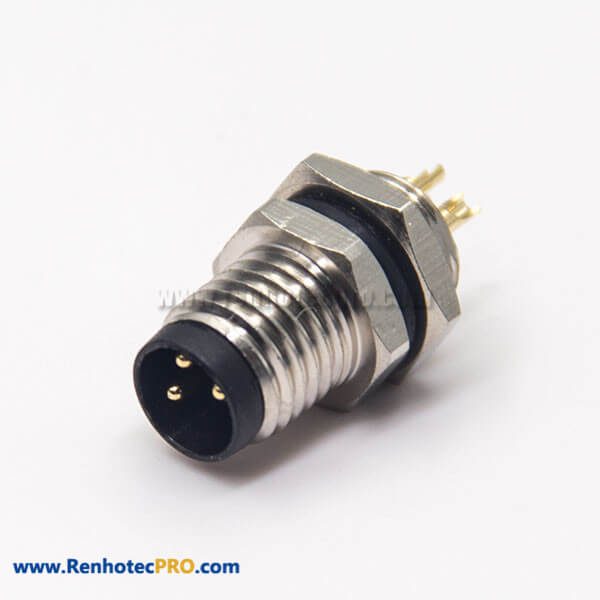 M8 Industrial Connector Straight 3 Pin Male Socket Solder Cup Waterproof Blukhead Panel Mount