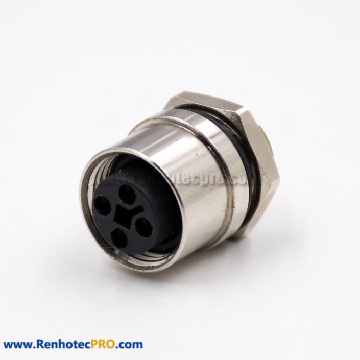 M12 Circular Connectors 4Pin T-Coding Female Straight Rear Bulkhead Panel Receptacles Cable Waterproof Solder Type